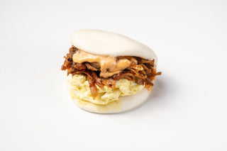 Pulled Pork Bao - BBQ pulled pork, egg salad, chipotle sauce